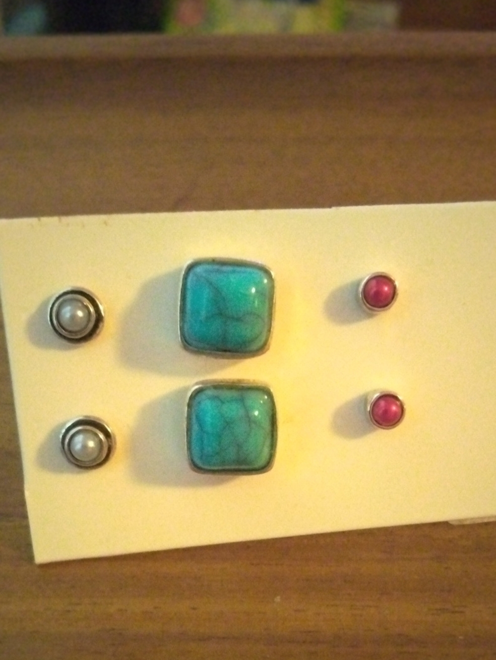 Turquoise Square and Mixed Stud Earring Set